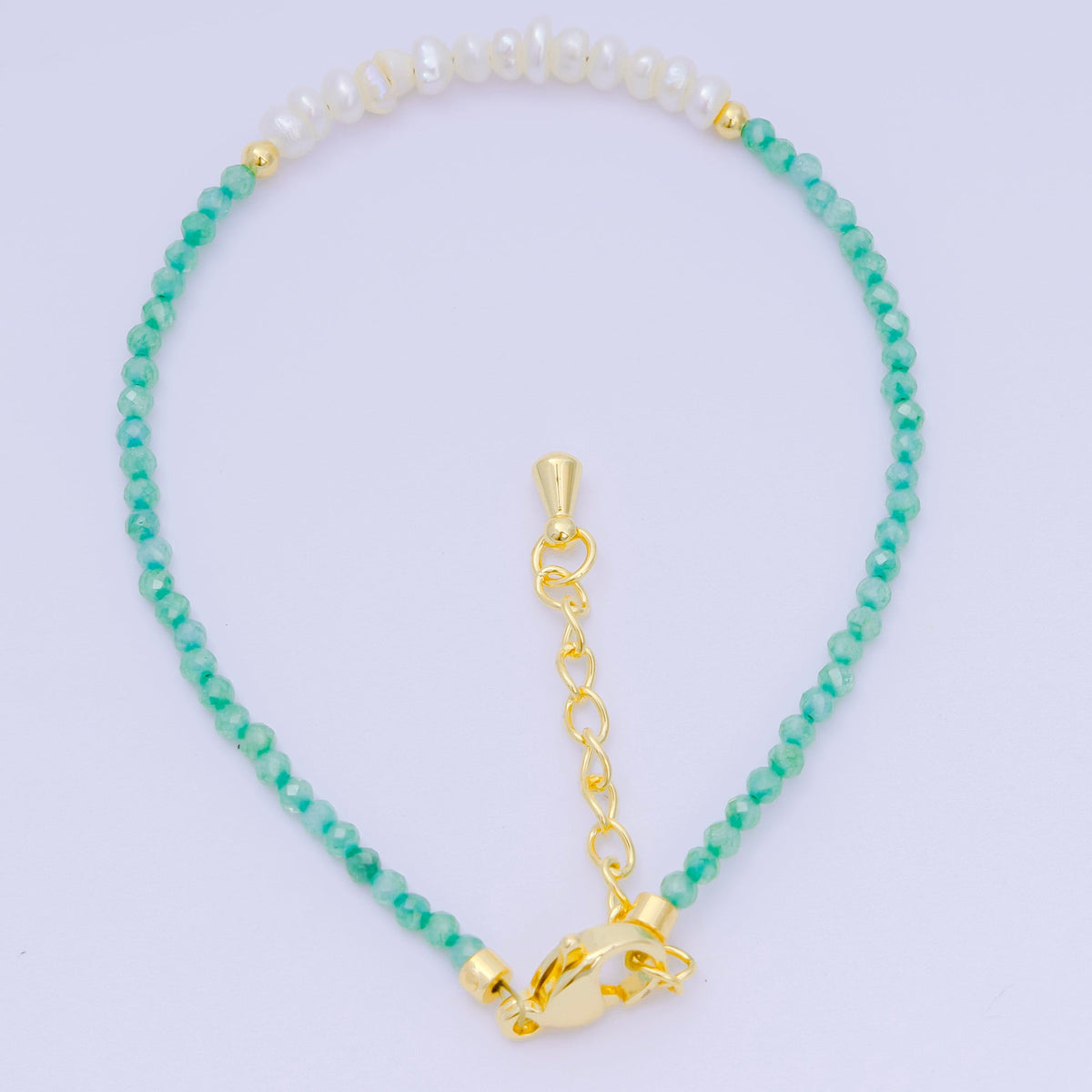 24K Gold Filled Shell Pearl Multifaceted Natural Gemstone Bead 6.69 Inch Bracelet w. Extender | WA-03695 ~ WA-03717