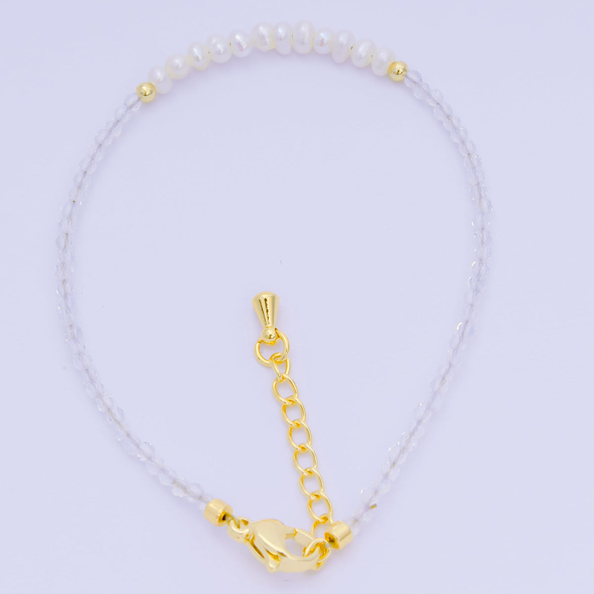 24K Gold Filled Shell Pearl Multifaceted Natural Gemstone Bead 6.69 Inch Bracelet w. Extender | WA-03695 ~ WA-03717
