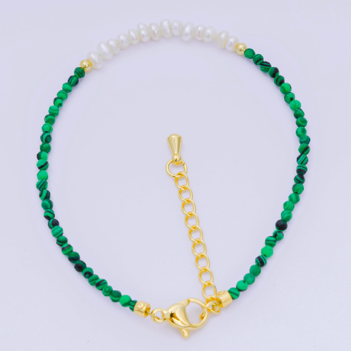 24K Gold Filled Shell Pearl Multifaceted Natural Gemstone Bead 6.69 Inch Bracelet w. Extender | WA-03695 ~ WA-03717