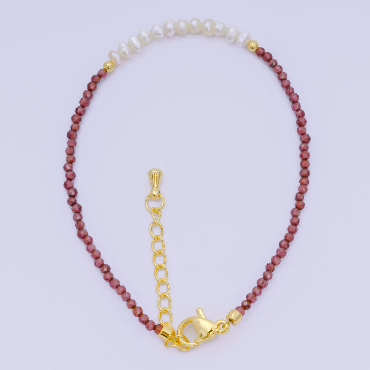 24K Gold Filled Shell Pearl Multifaceted Natural Gemstone Bead 6.69 Inch Bracelet w. Extender | WA-03695 ~ WA-03717
