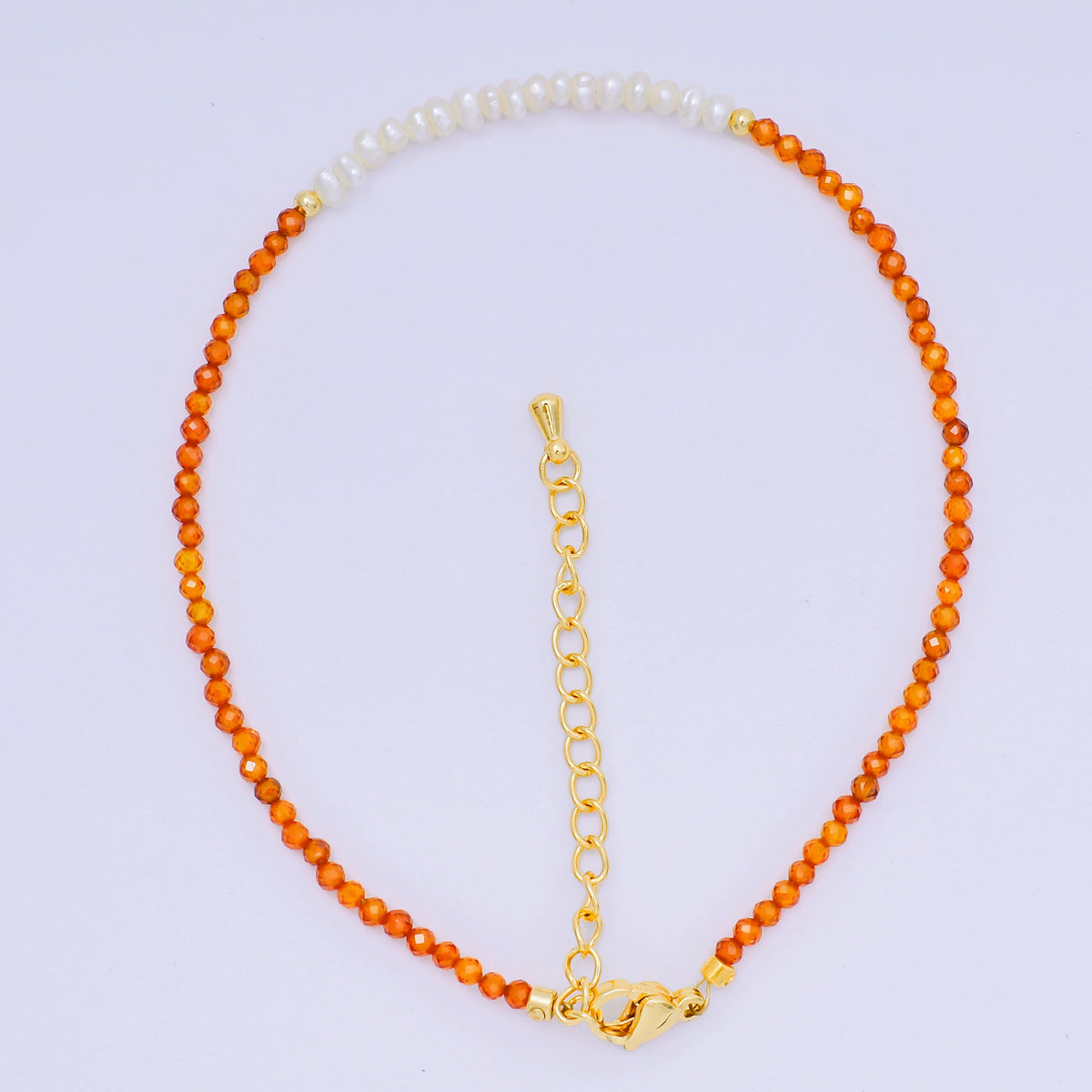 24K Gold Filled Shell Pearl Multifaceted Natural Gemstone Bead 8.66 Inch Bracelet Anklet w. Extender | WA-03718 ~ WA-03740
