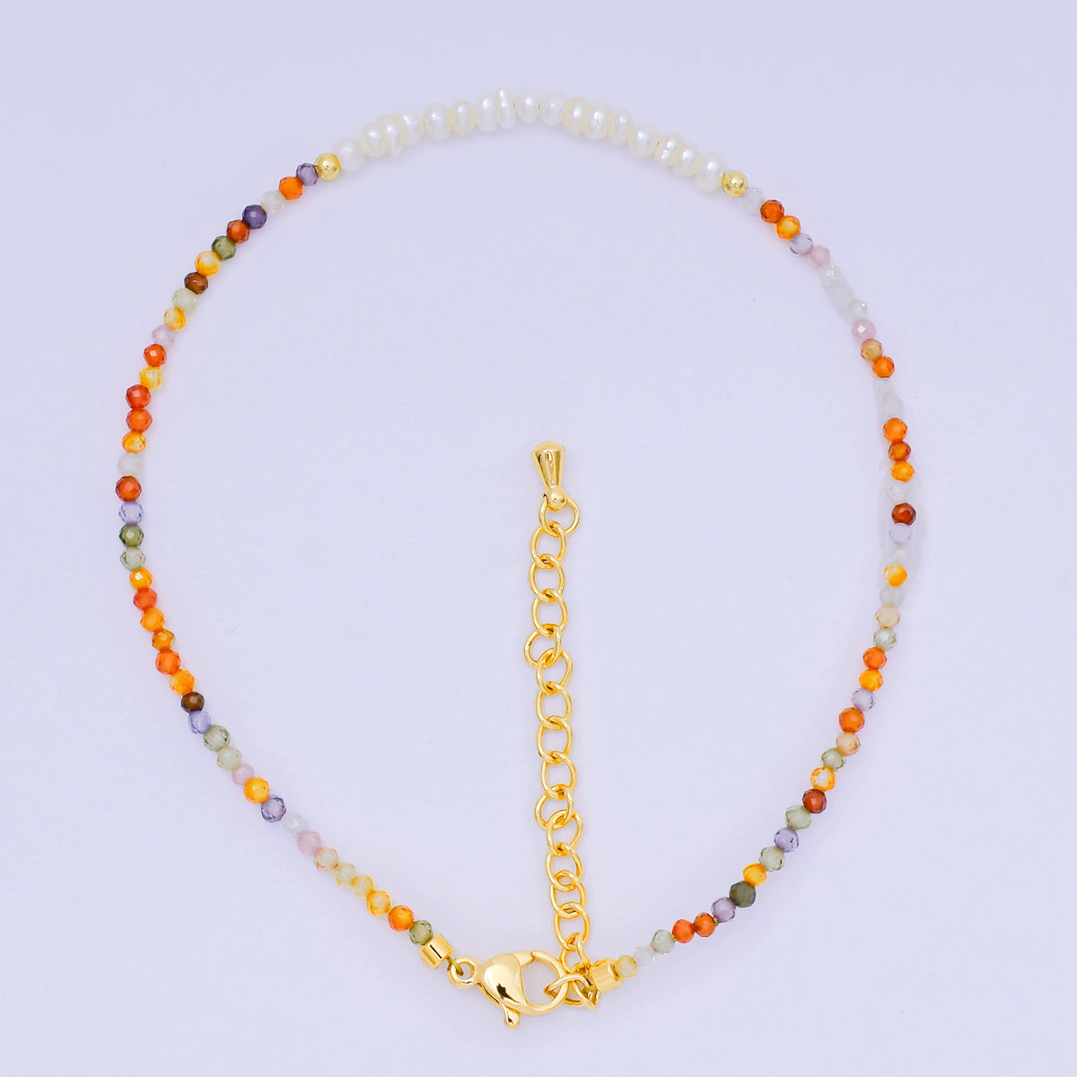 24K Gold Filled Shell Pearl Multifaceted Natural Gemstone Bead 8.66 Inch Bracelet Anklet w. Extender | WA-03718 ~ WA-03740