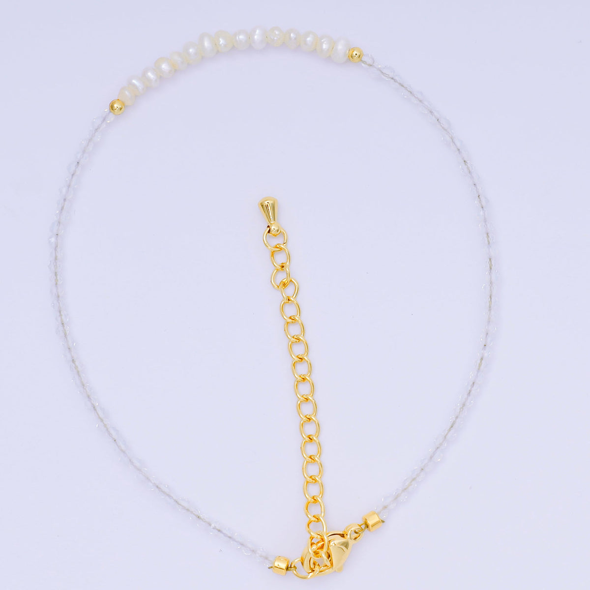 24K Gold Filled Shell Pearl Multifaceted Natural Gemstone Bead 8.66 Inch Bracelet Anklet w. Extender | WA-03718 ~ WA-03740