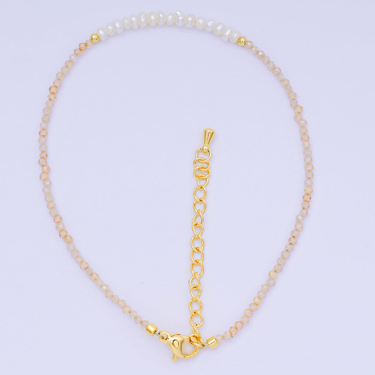 24K Gold Filled Shell Pearl Multifaceted Natural Gemstone Bead 8.66 Inch Bracelet Anklet w. Extender | WA-03718 ~ WA-03740