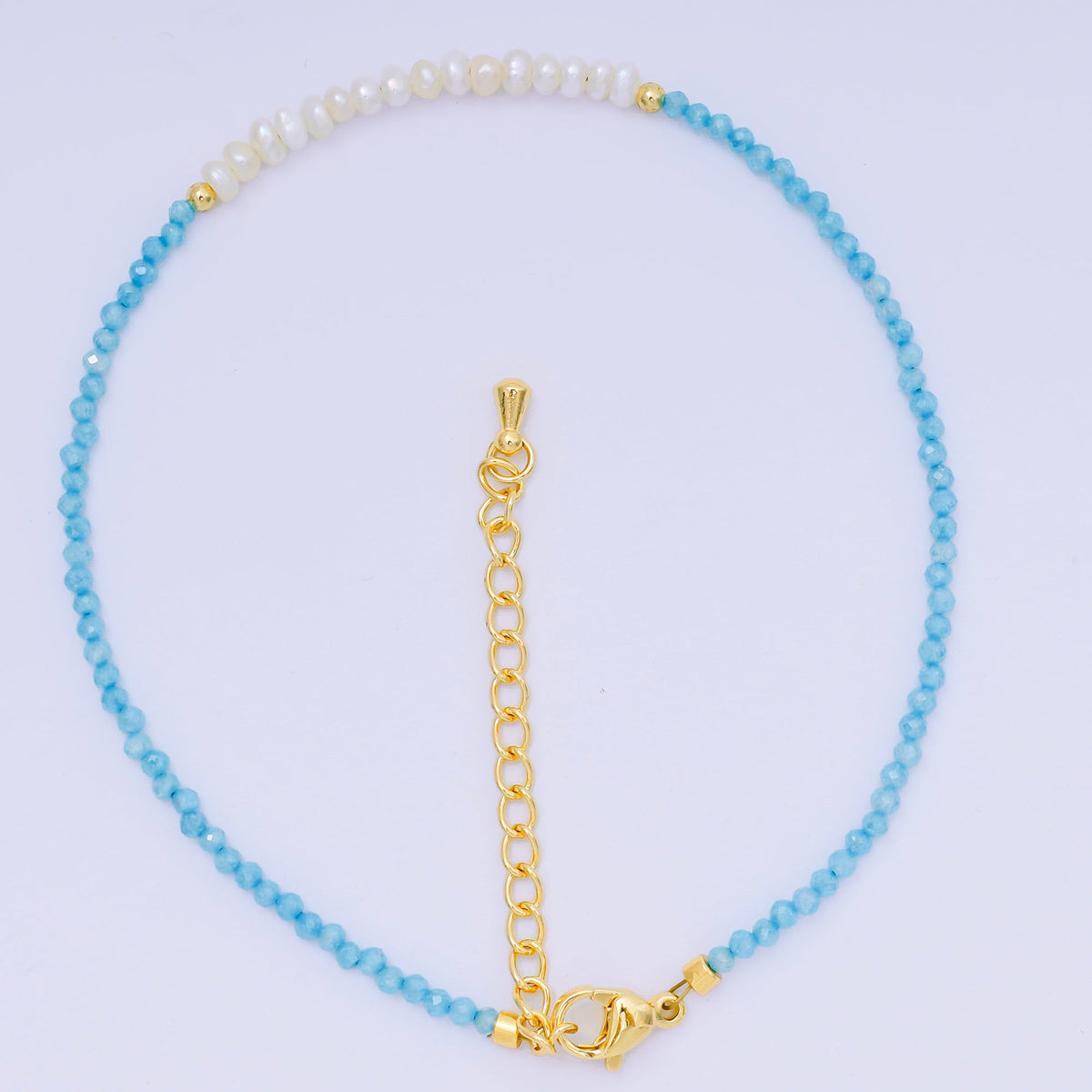 24K Gold Filled Shell Pearl Multifaceted Natural Gemstone Bead 8.66 Inch Bracelet Anklet w. Extender | WA-03718 ~ WA-03740