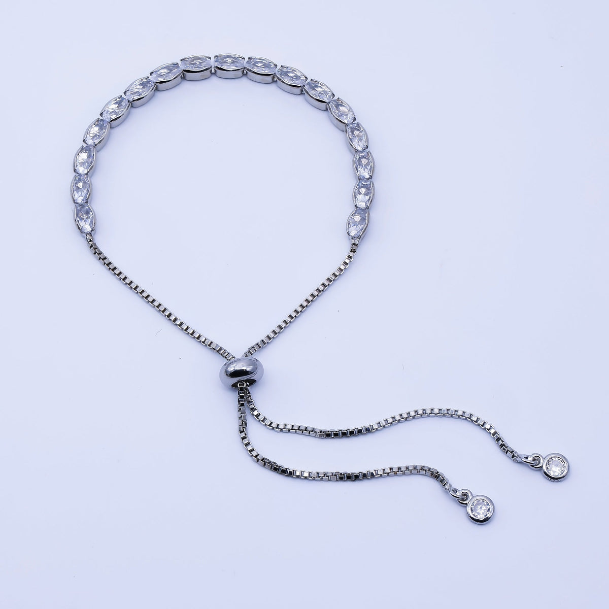 24K Gold Filled Oval CZ Tennis Chain Bolo Slide Adjustable Bracelet in Gold & Silver | WA-03902 WA-03903
