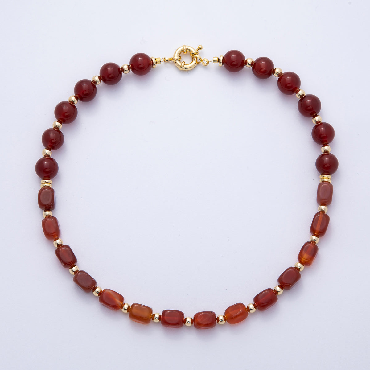18K Gold Filled 12mm Red Carnelian Pebble Round Bead 18 Inch Necklace w. Sailor Clasps | WA-4134