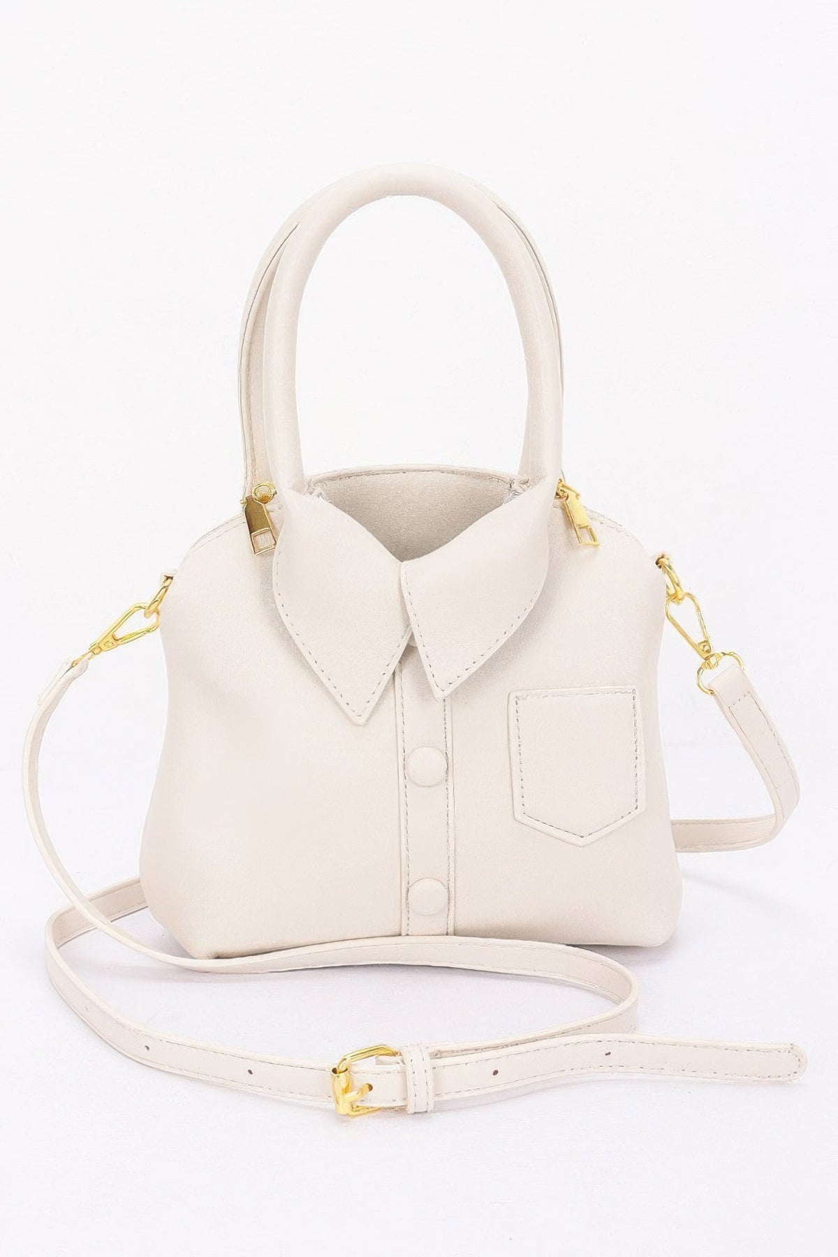 Faux Leather Shirt Style Top Handle Bag