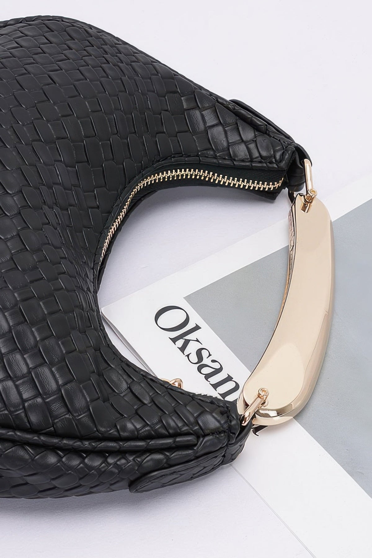 Embossed Faux Leather Metal Handle Bag