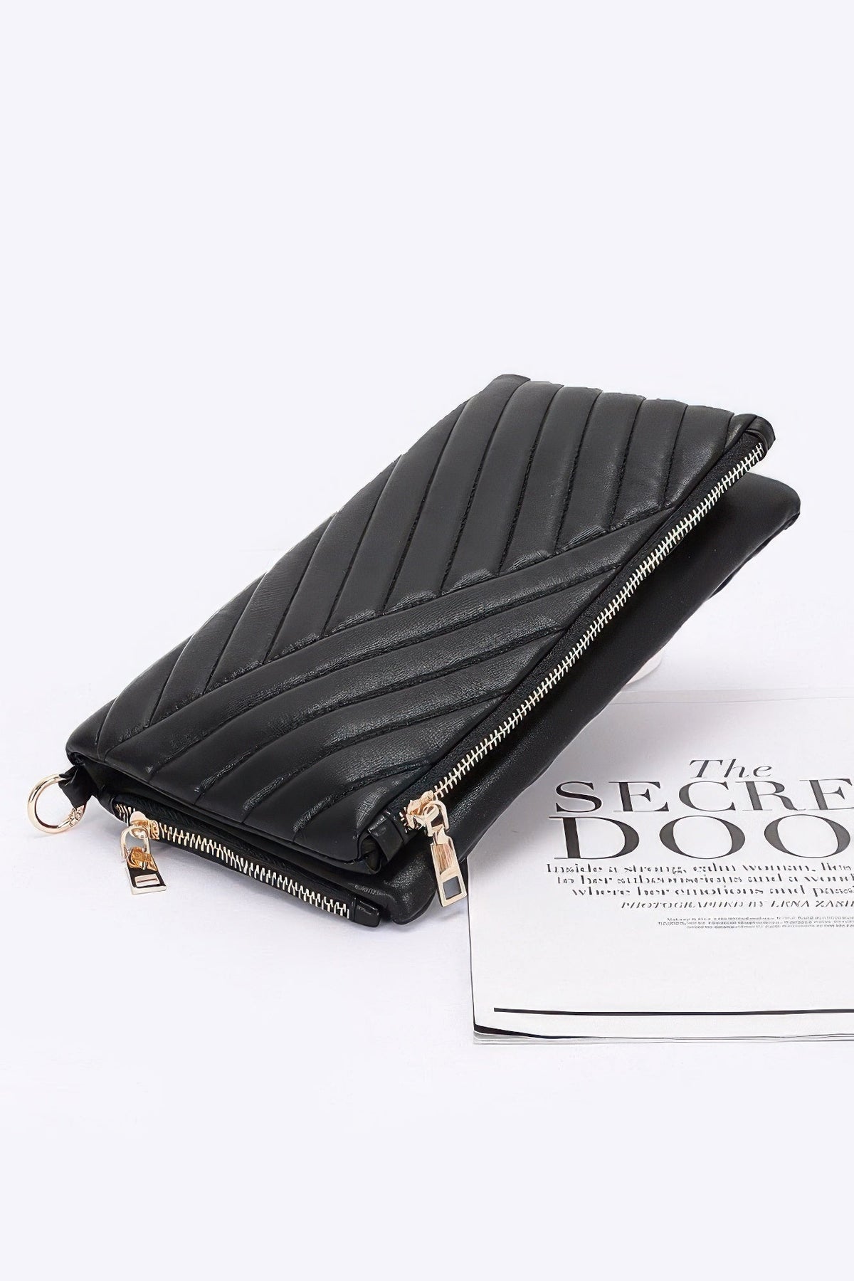 Quilted Faux Leather Half Folded Cltuch