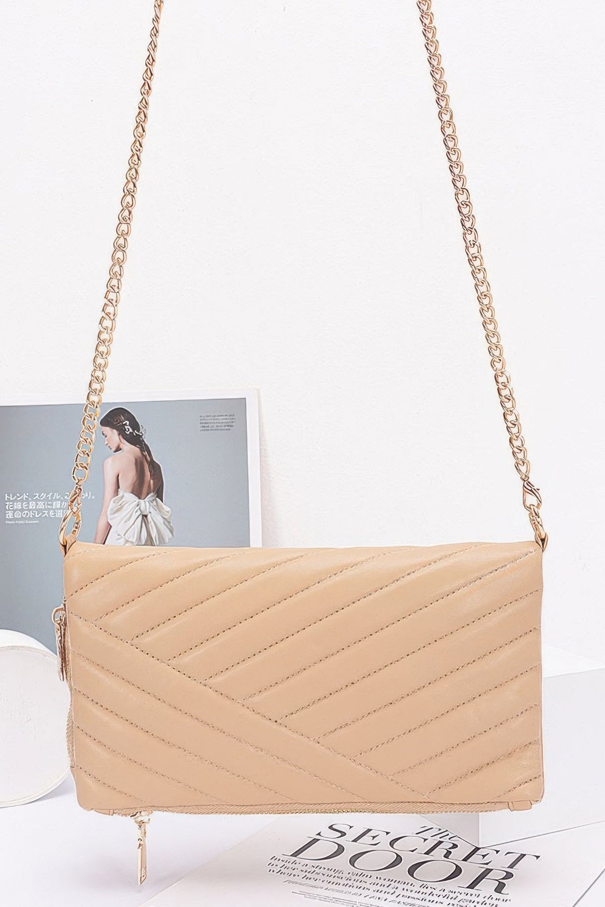 Quilted Faux Leather Half Folded Cltuch