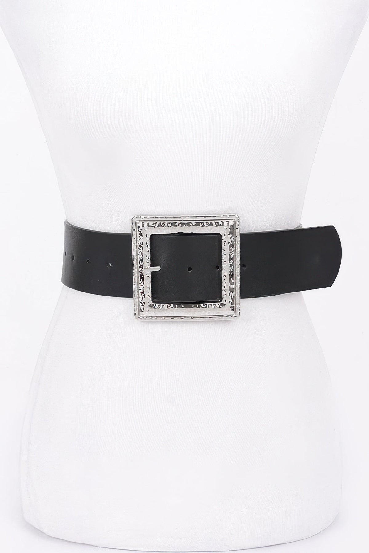 Hammered Metal Buckle Stretch Belt