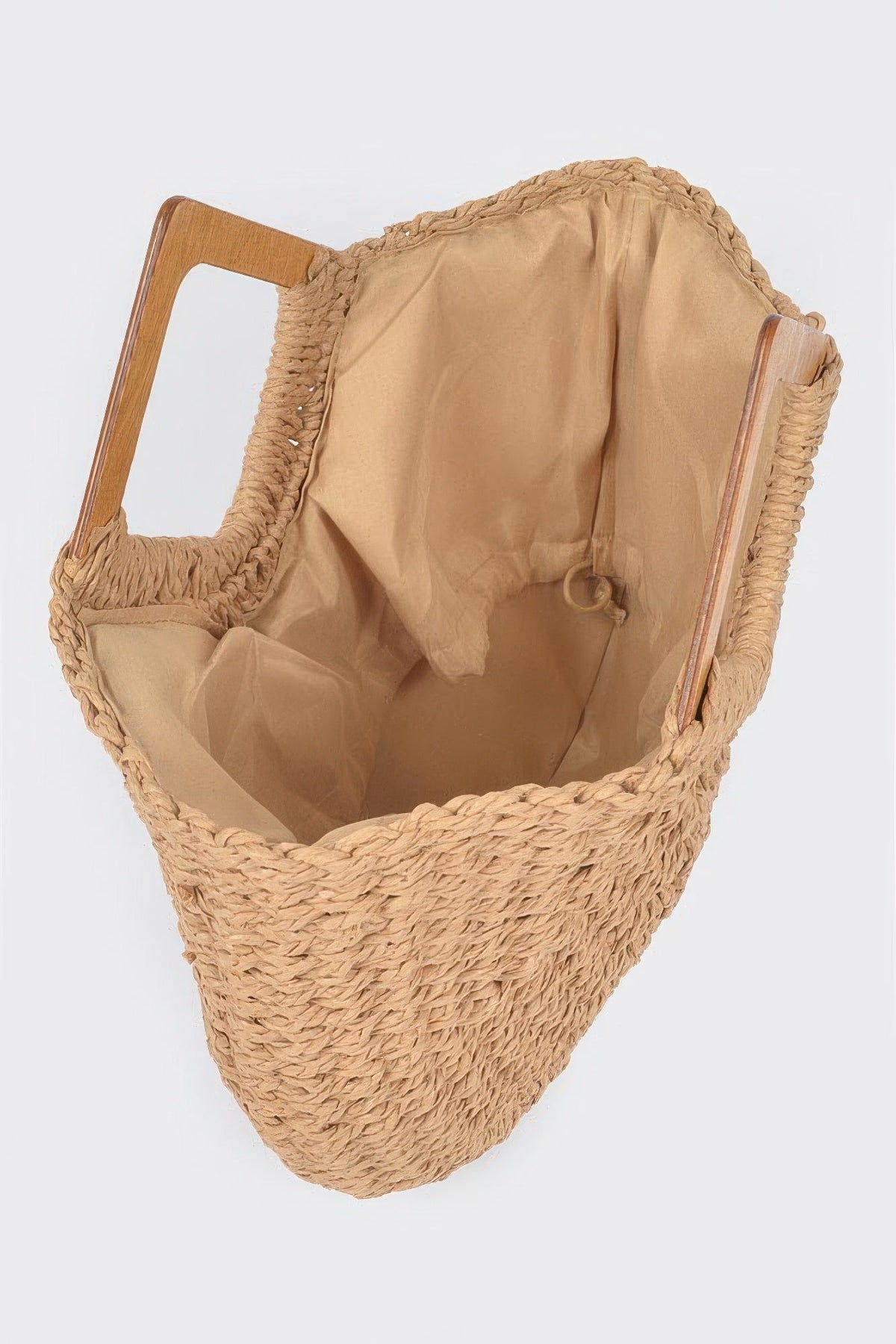Faux Straw Wood Handle Tote Bag