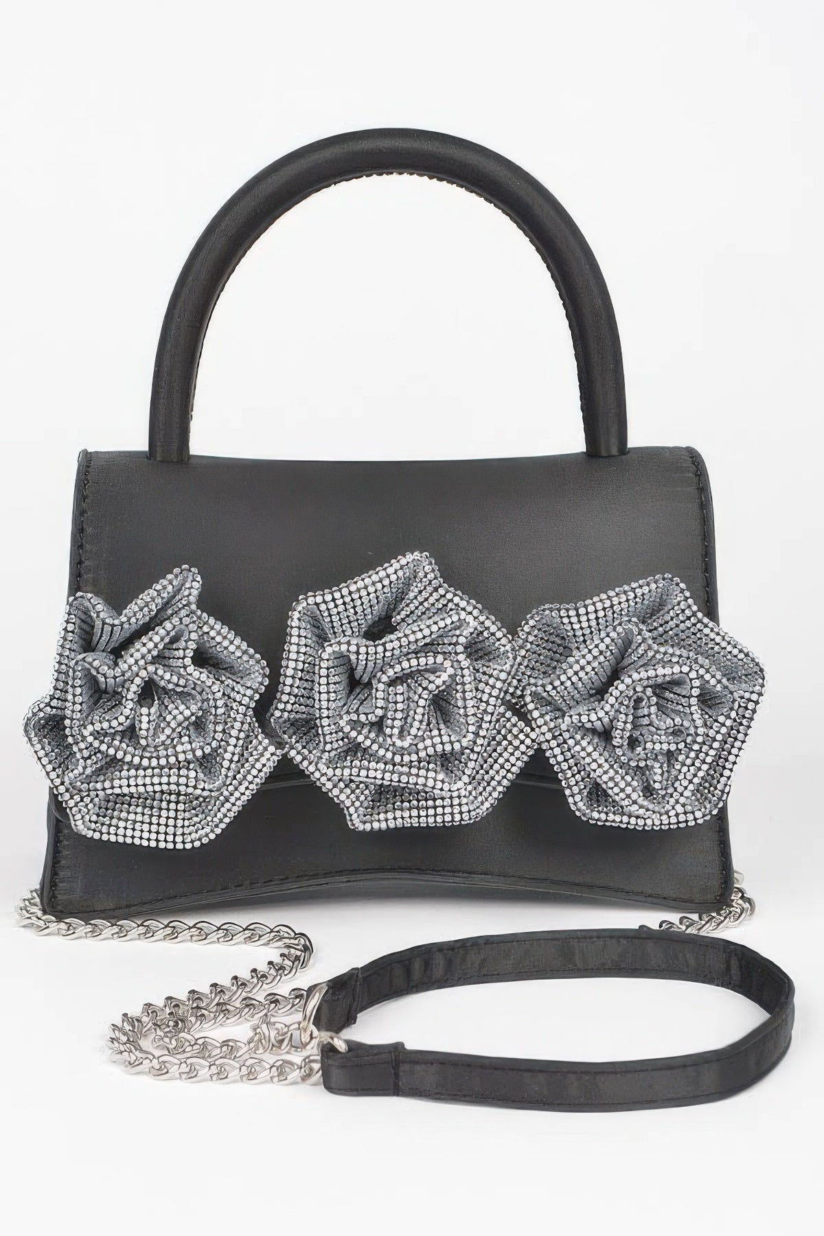 Faux Leather Rhinestone Hot Fix Flower Bag