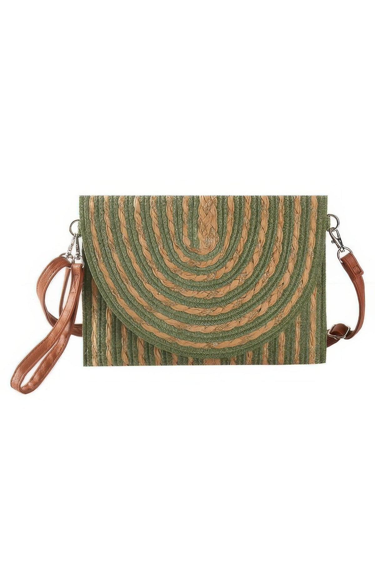 Gold Threads Mixed Color Straw Clutch Crossbodybag