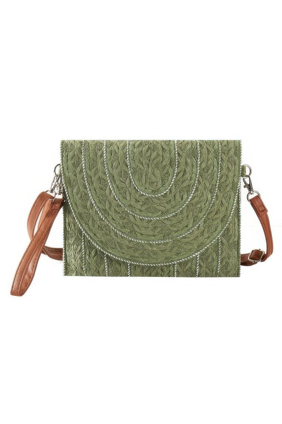 Stitch Detailed Straw Clutch & Crossbody Bag