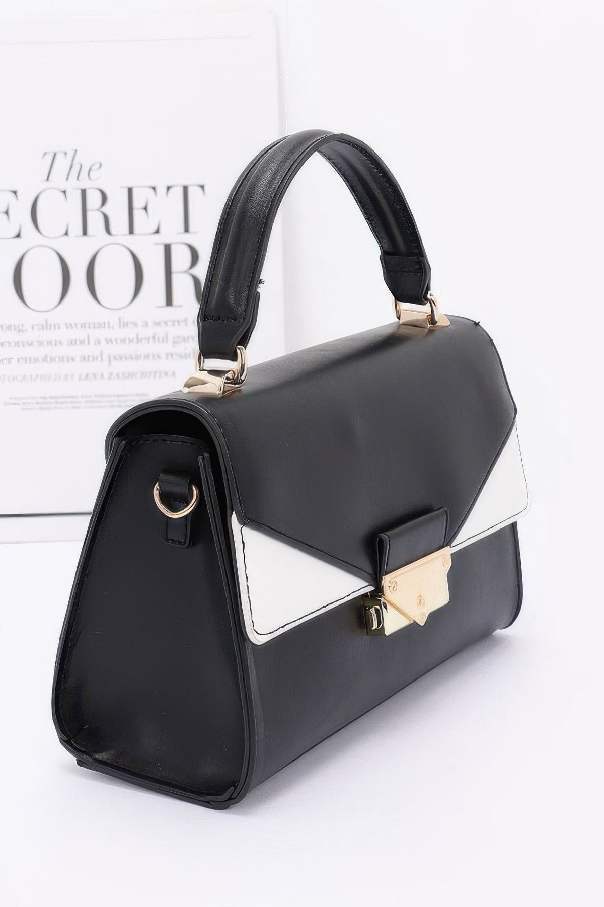 Faux Leather Two Tone Flap Bag