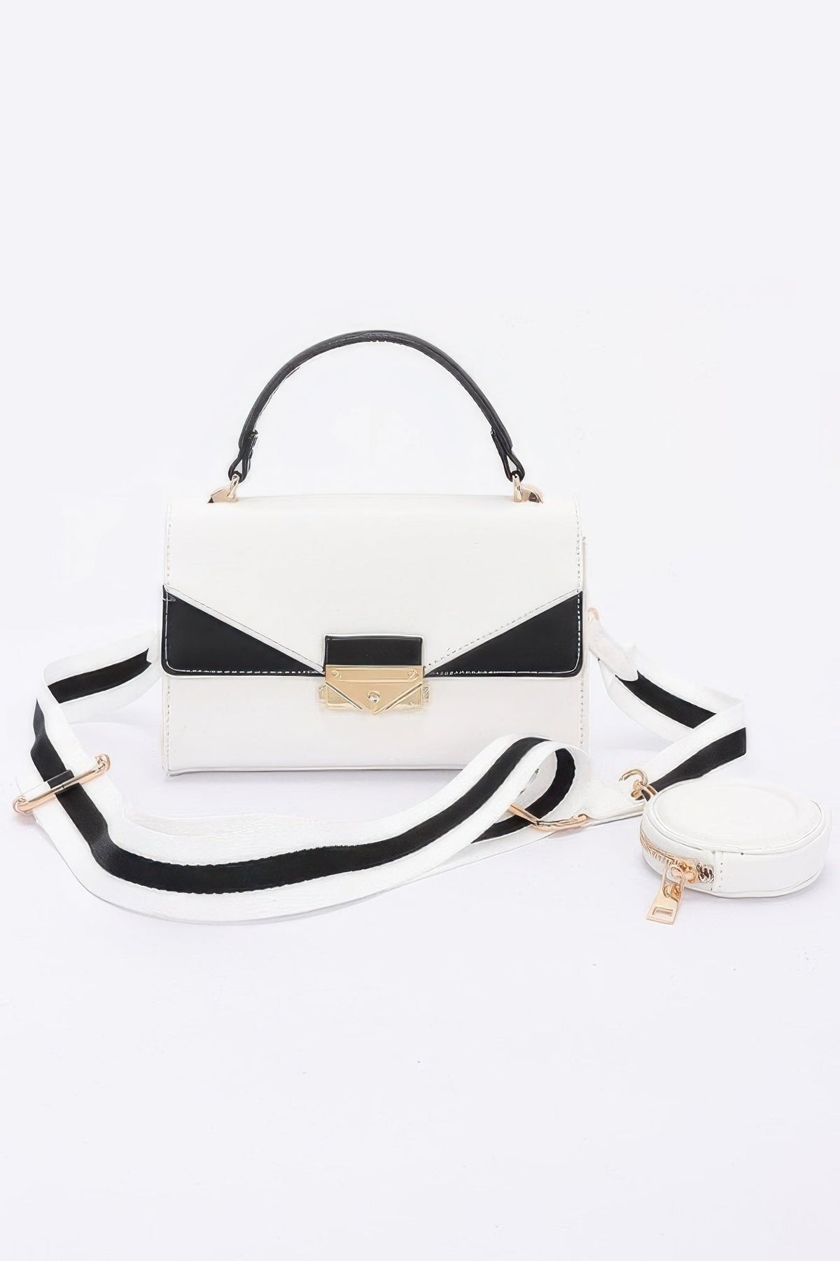 Faux Leather Two Tone Flap Bag