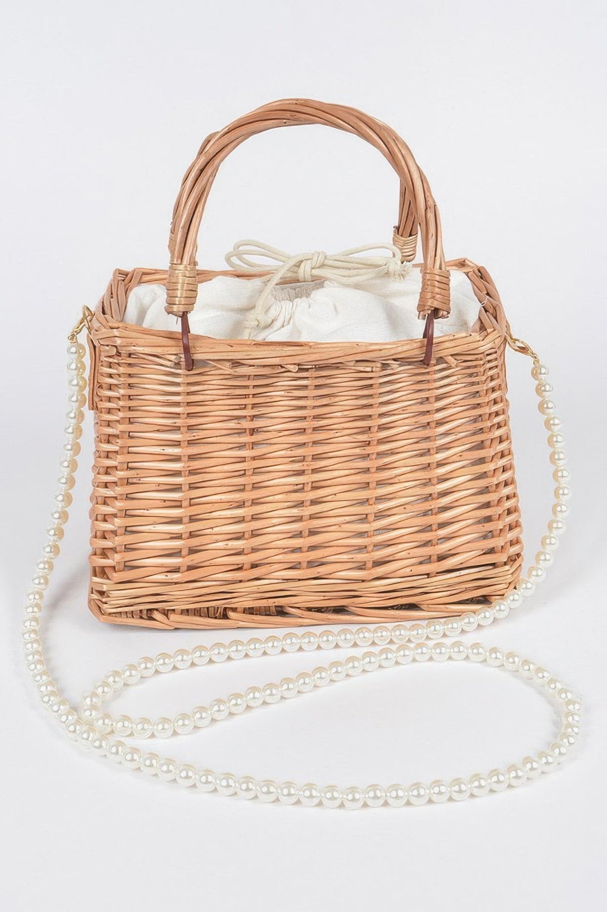 Bamboo Clutch W Faux Pearl Strap