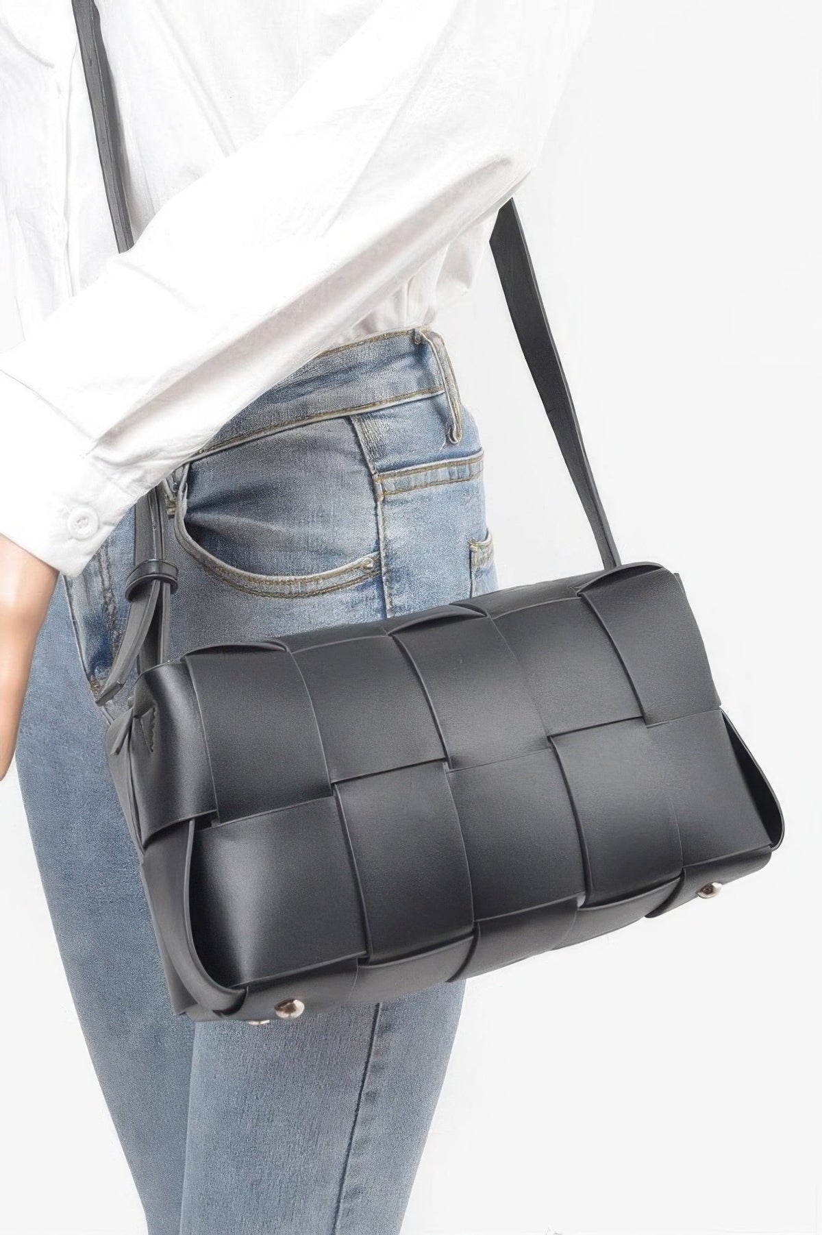 Faux Leather Braided Zip Bag