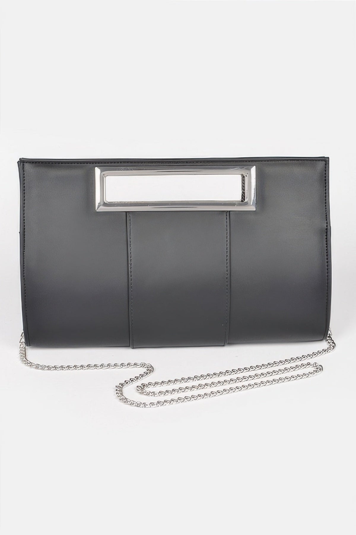 Metallic Faux Leather Handle Clutch