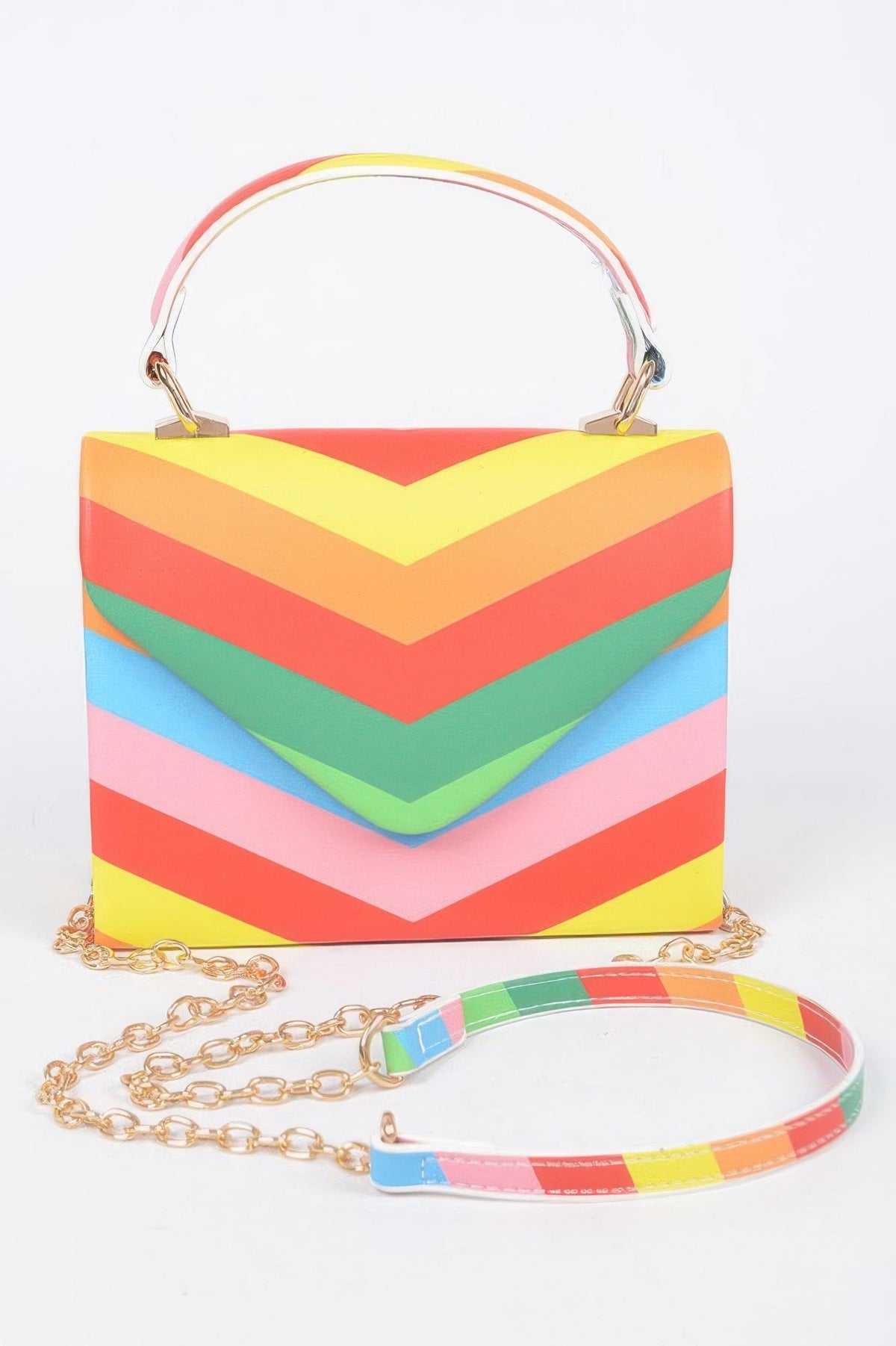 Rainbow Print Top Handle Clutch