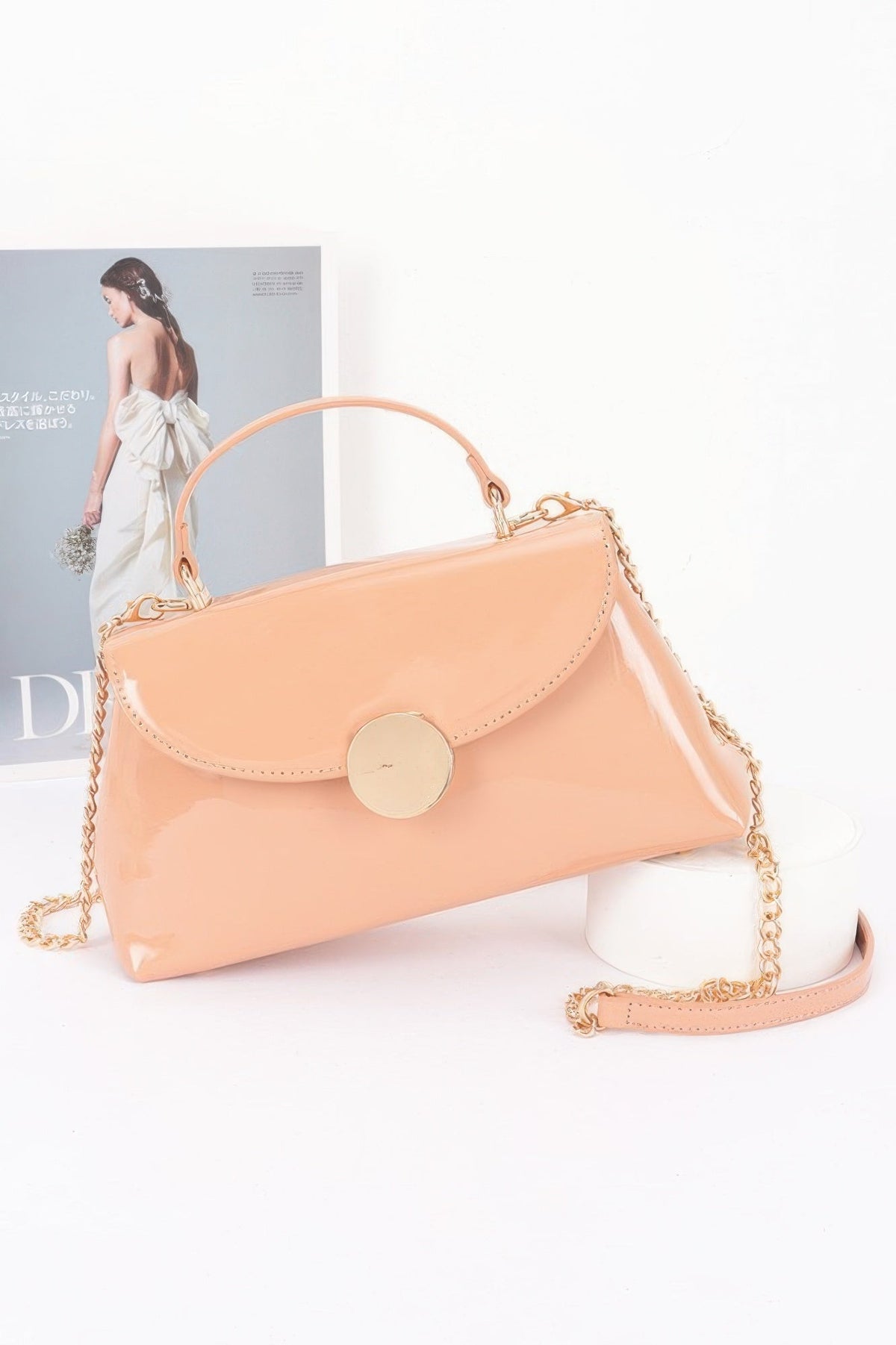 Patent Faux Leather Top Handle Bag