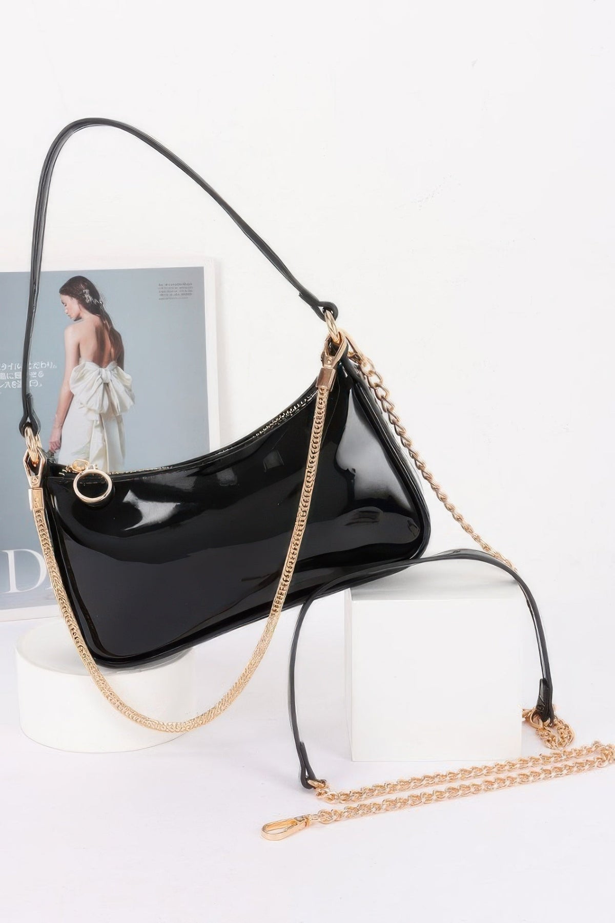 Patent Vegan Leather Chain Shoulder Bag