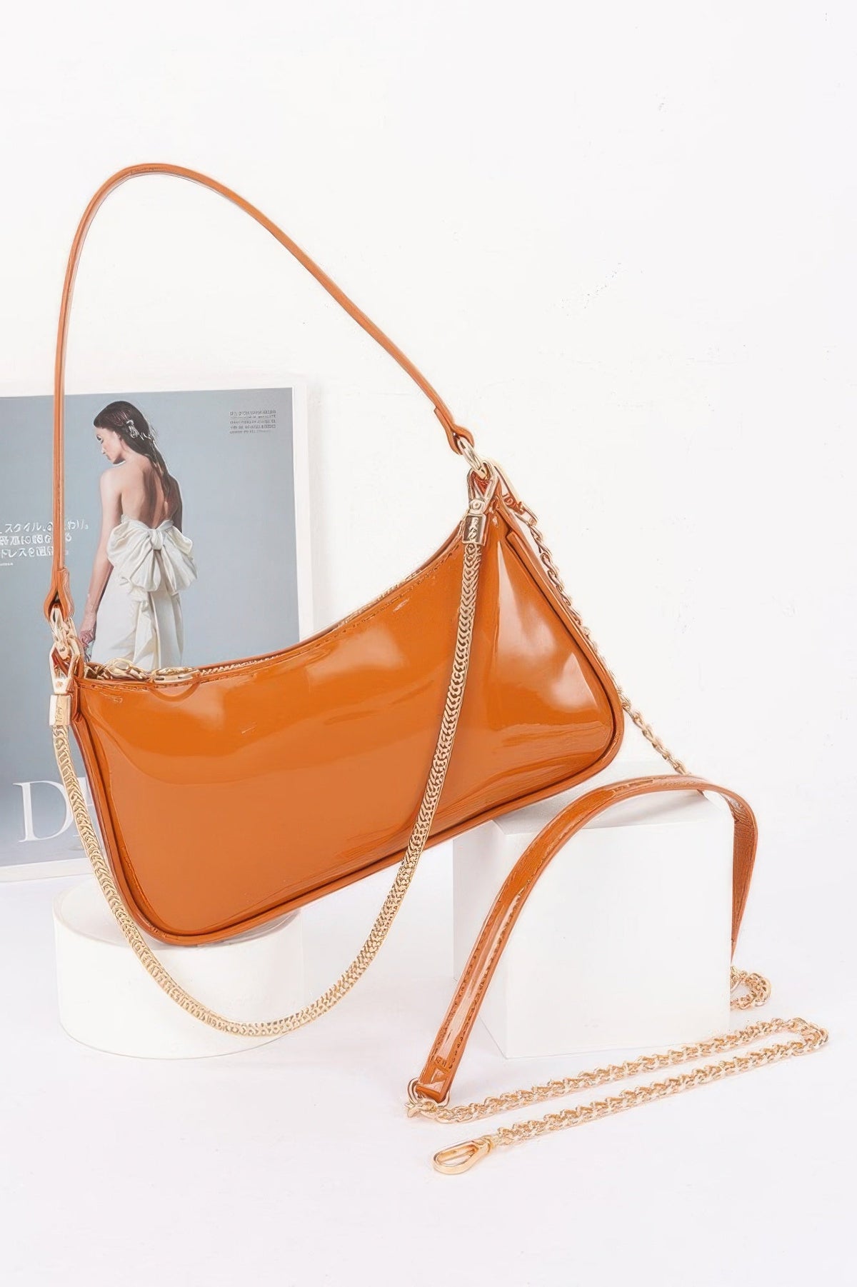 Patent Vegan Leather Chain Shoulder Bag