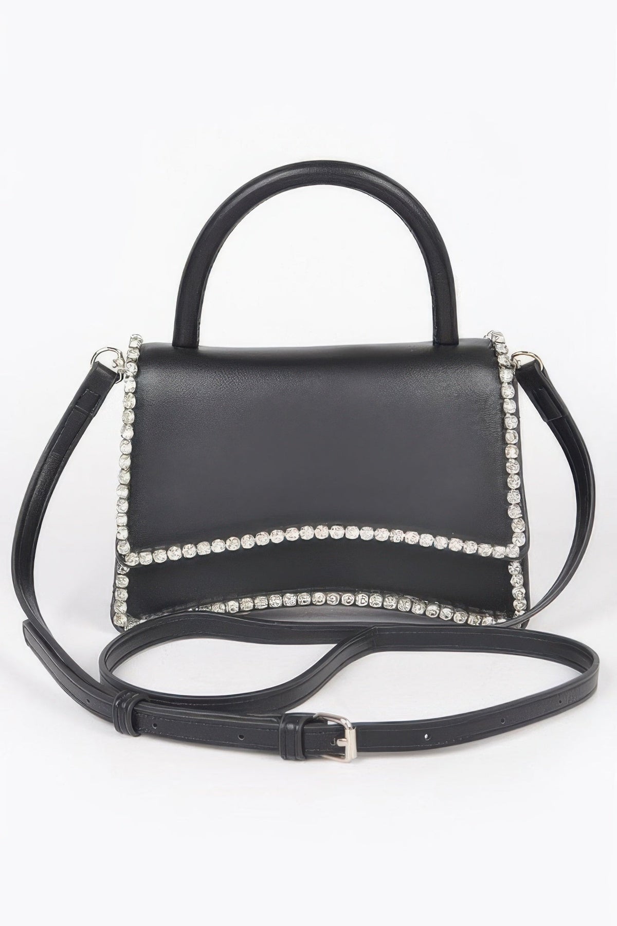 Faux Leather Top Handle Flap Bag W/rhinestone