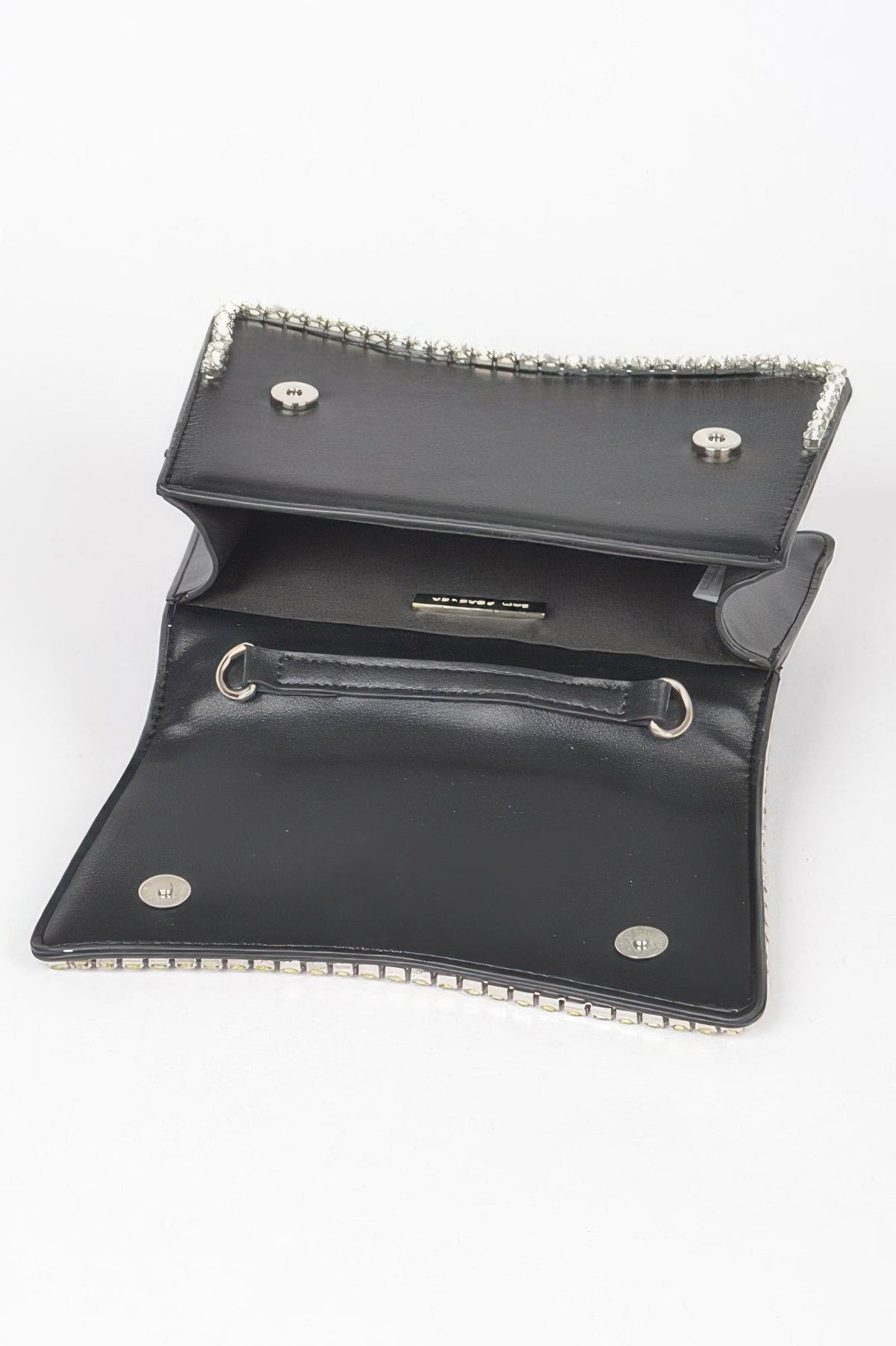 Faux Leather Top Handle Flap Bag W/rhinestone