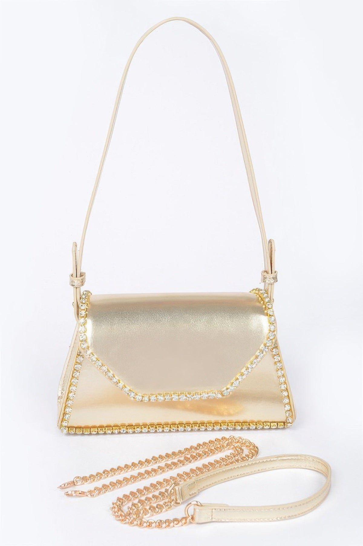 Metallic Pu Flap Bag W/rhinestone
