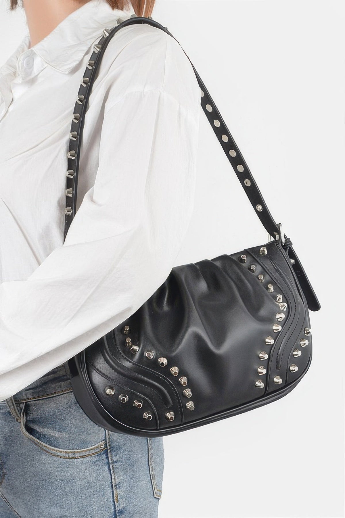 Faux Leather Stud Shoulder Bag
