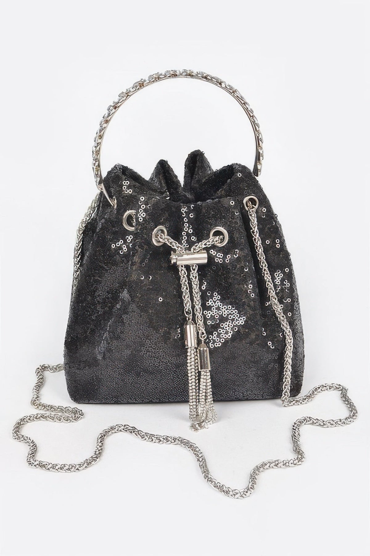 Sequins Bucket Bag W/stone Handle