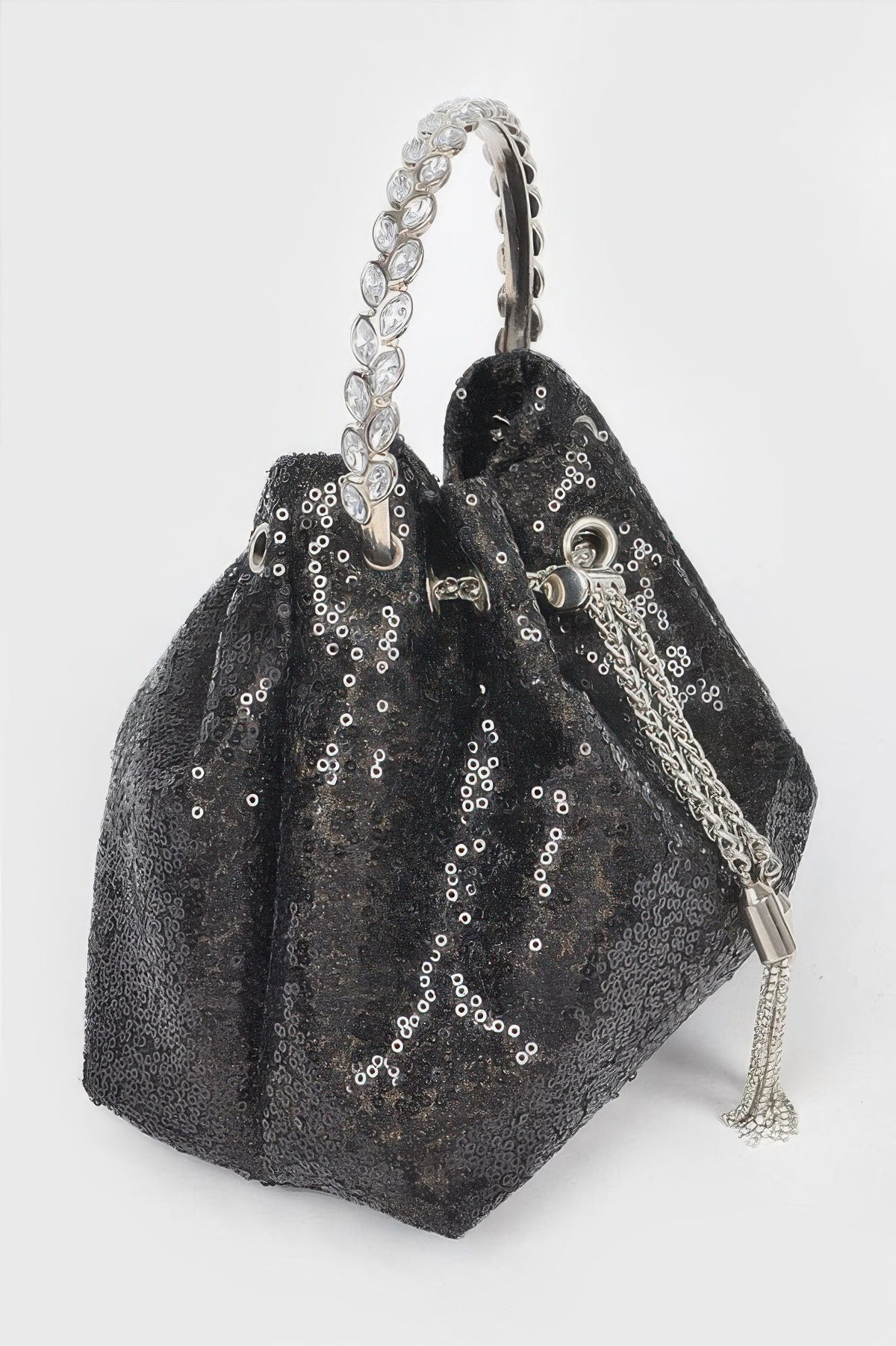 Sequins Bucket Bag W/stone Handle