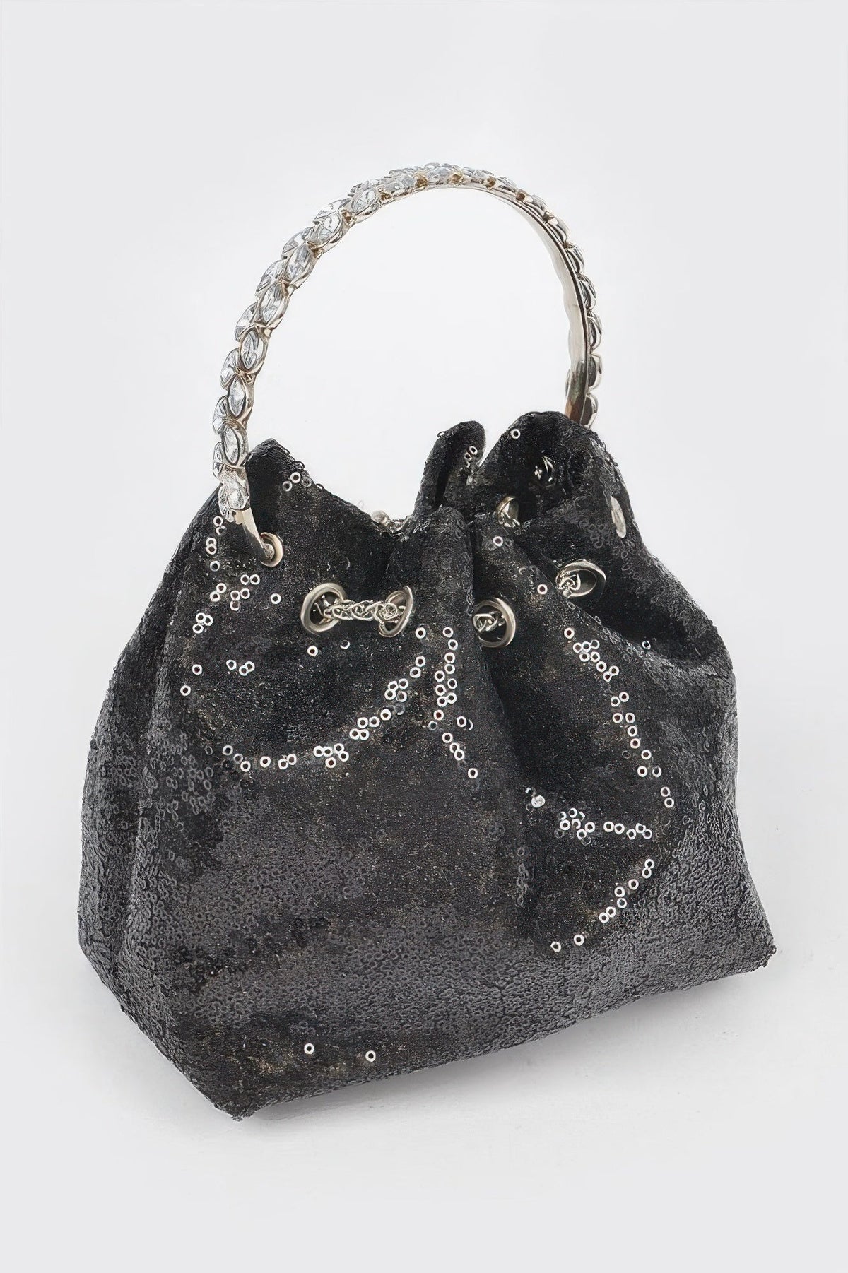 Sequins Bucket Bag W/stone Handle