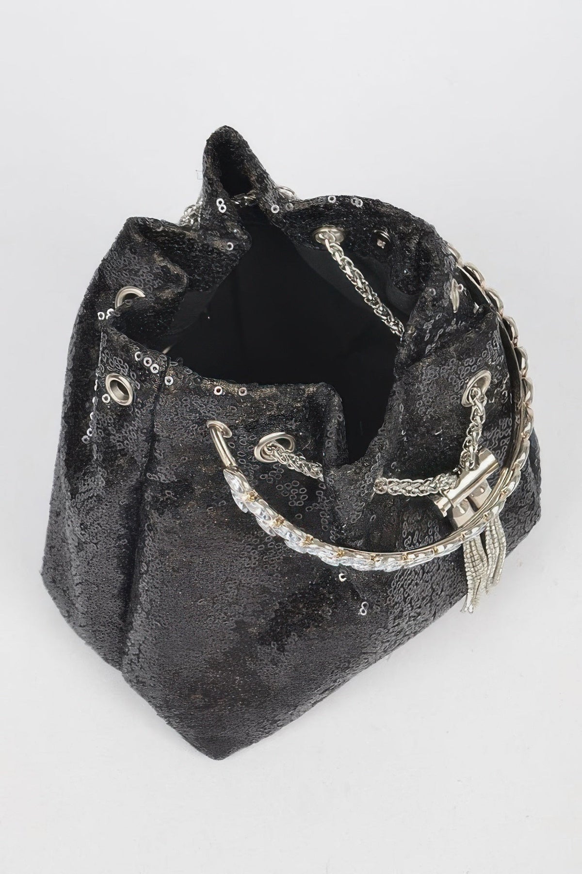 Sequins Bucket Bag W/stone Handle