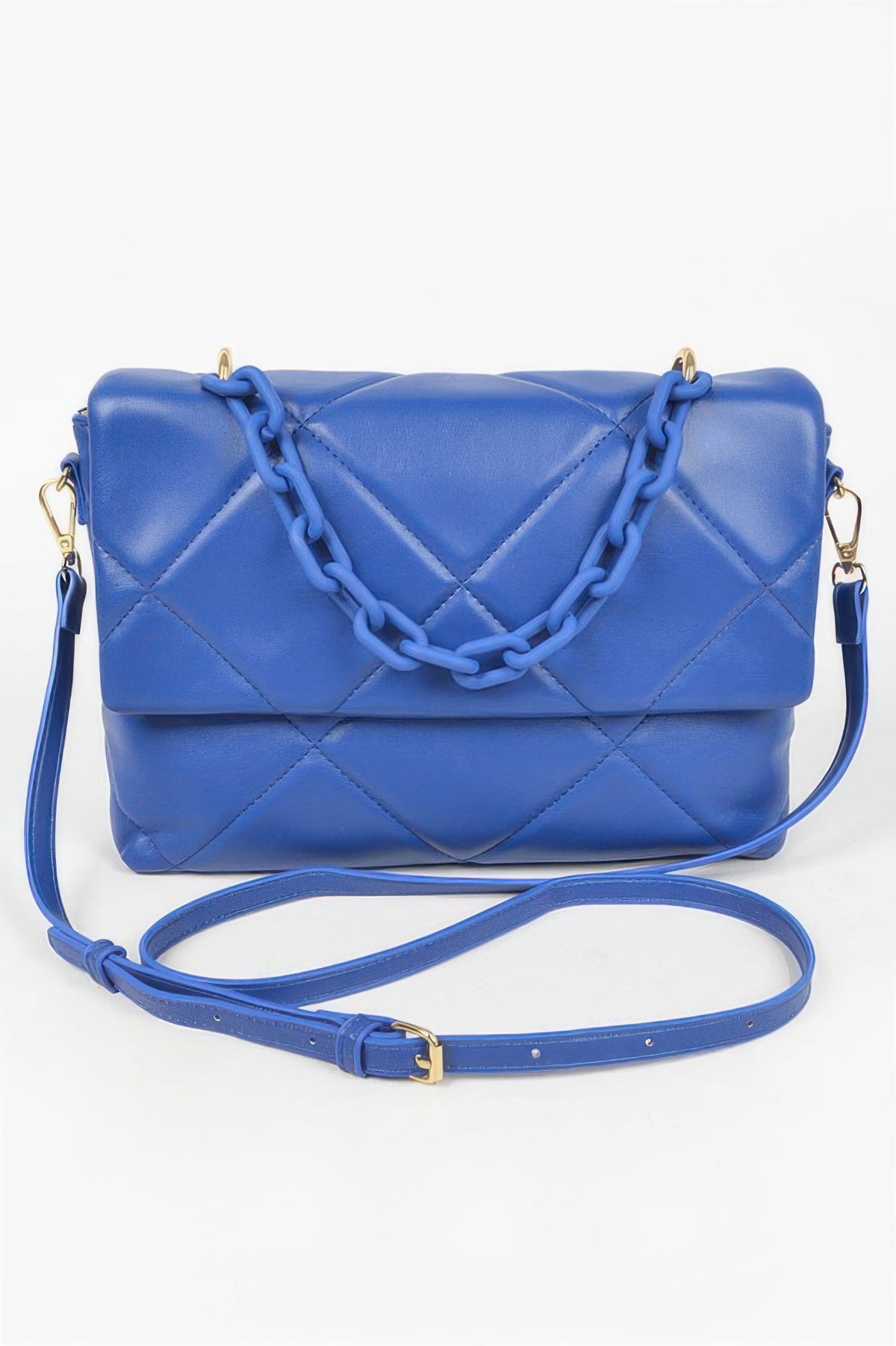 Quilted Faux Leather Color Chain Bag