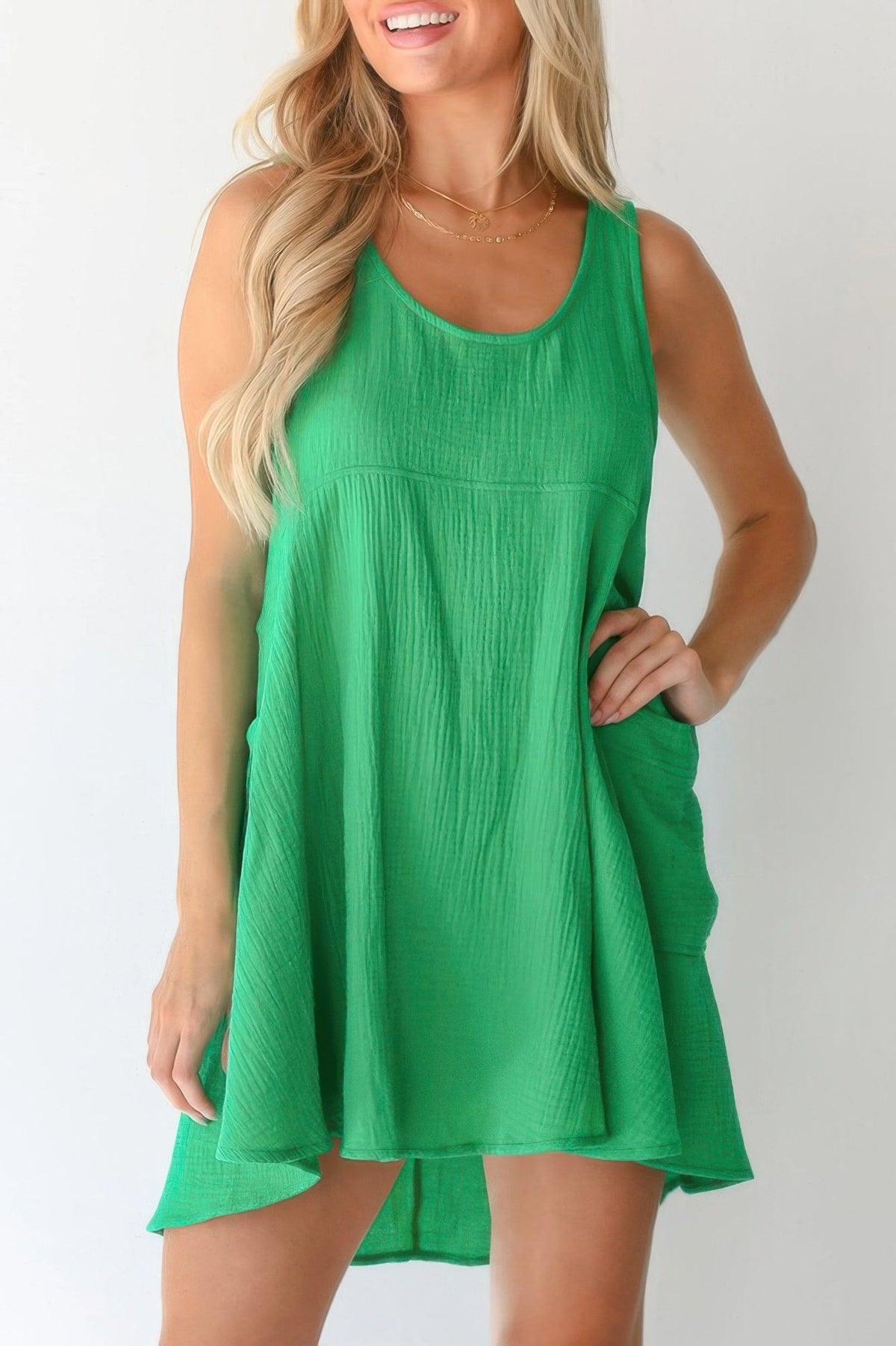 U Neck Backless Sleeveless Mini Pocket Dress
