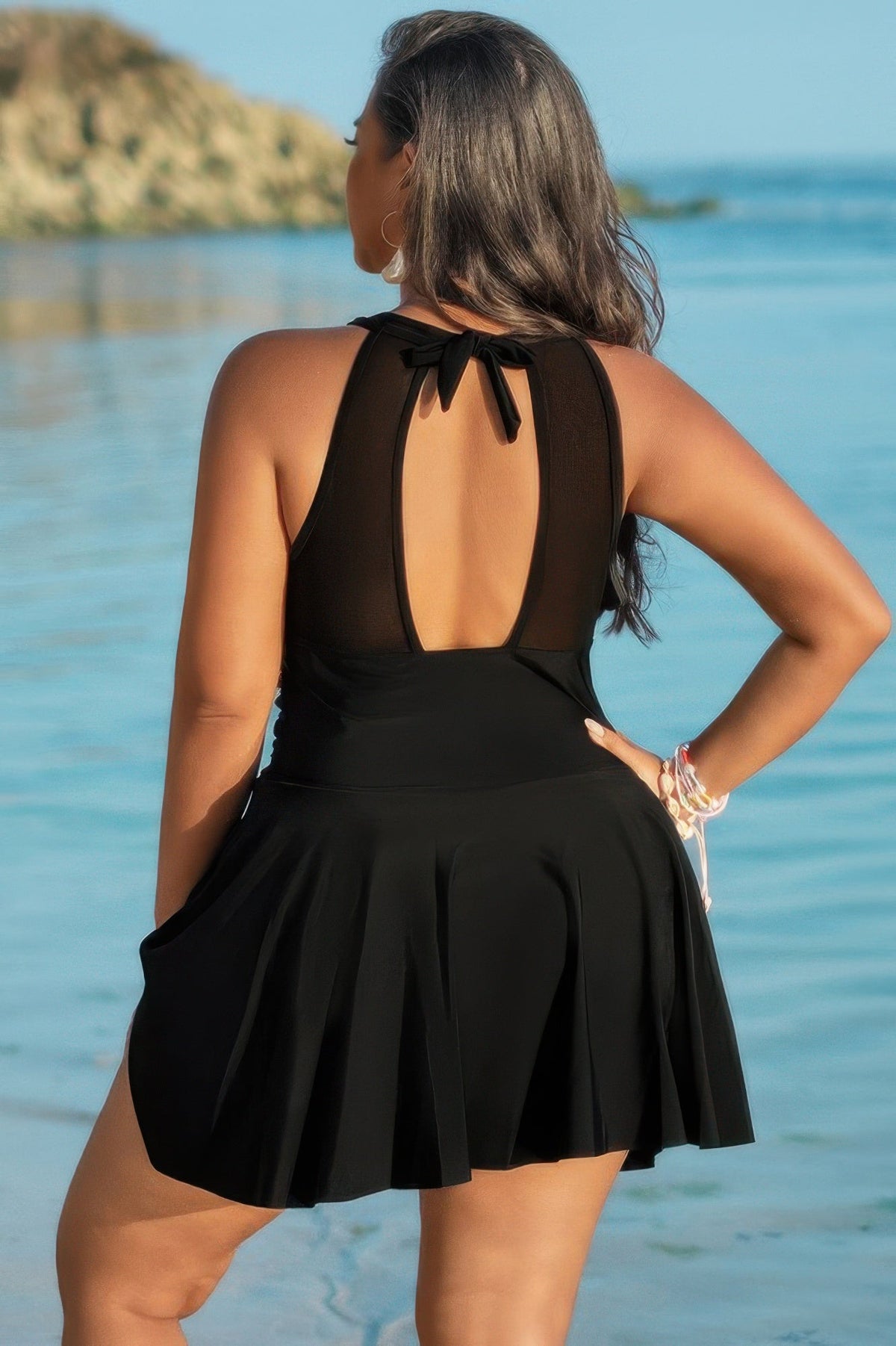 Plus Size Halter Ruched Sleeveless Swim Dress