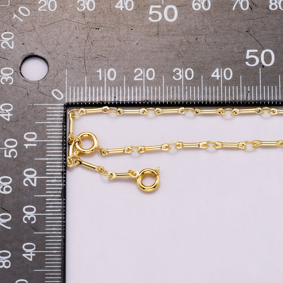 16K Gold Filled 3mm Minimalist Cable Bar Link Lariat Chain 20 Inch Necklace | WA-04446