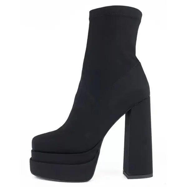 Winter Boots Lady Boots-Women Shoes Zipper Luxury Designer Rubber High Heel Ankle Fashion Rome Solid PU Basic Square Toe