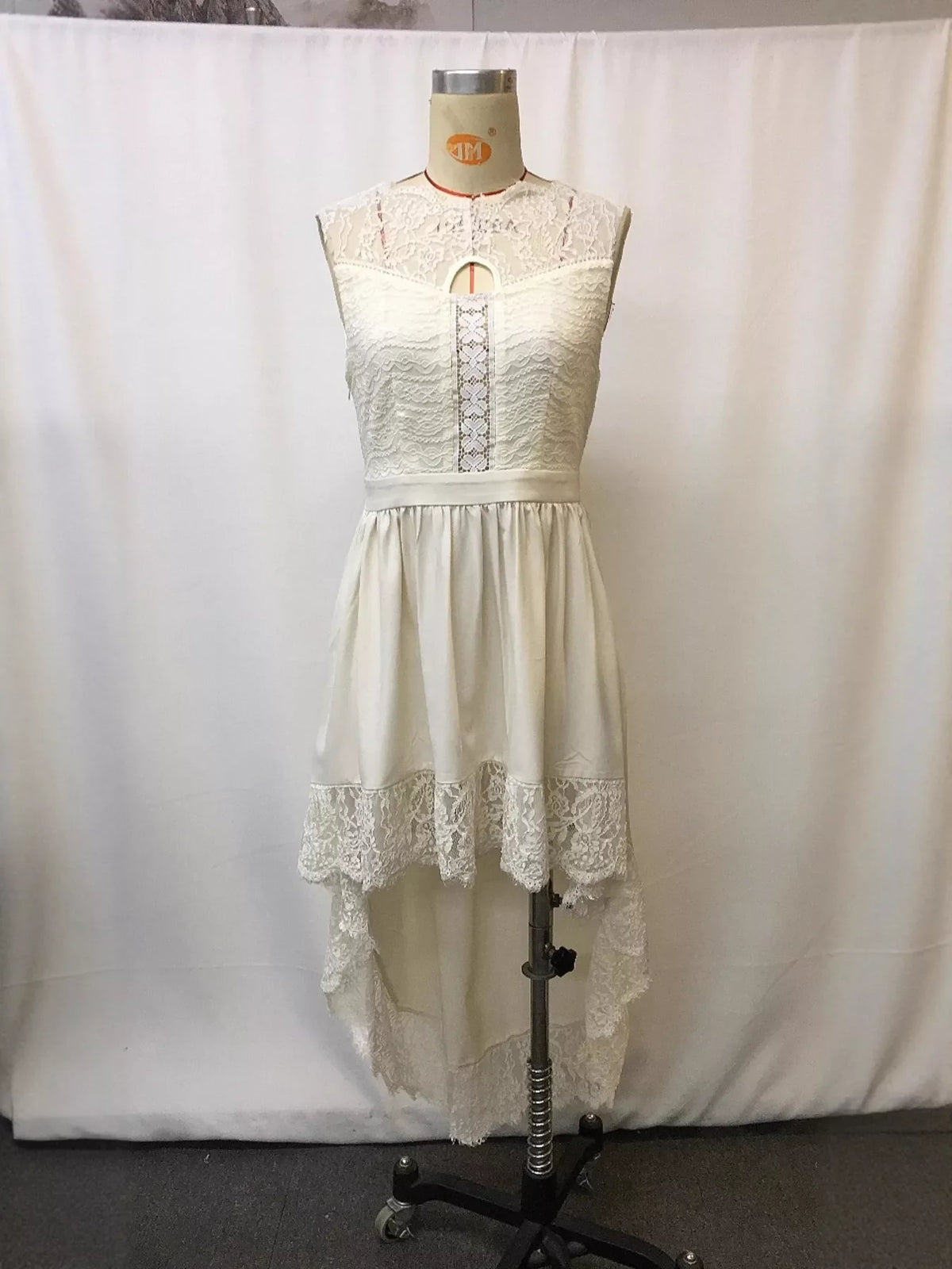 Lace Trim High-Low Sleeveless Dress
