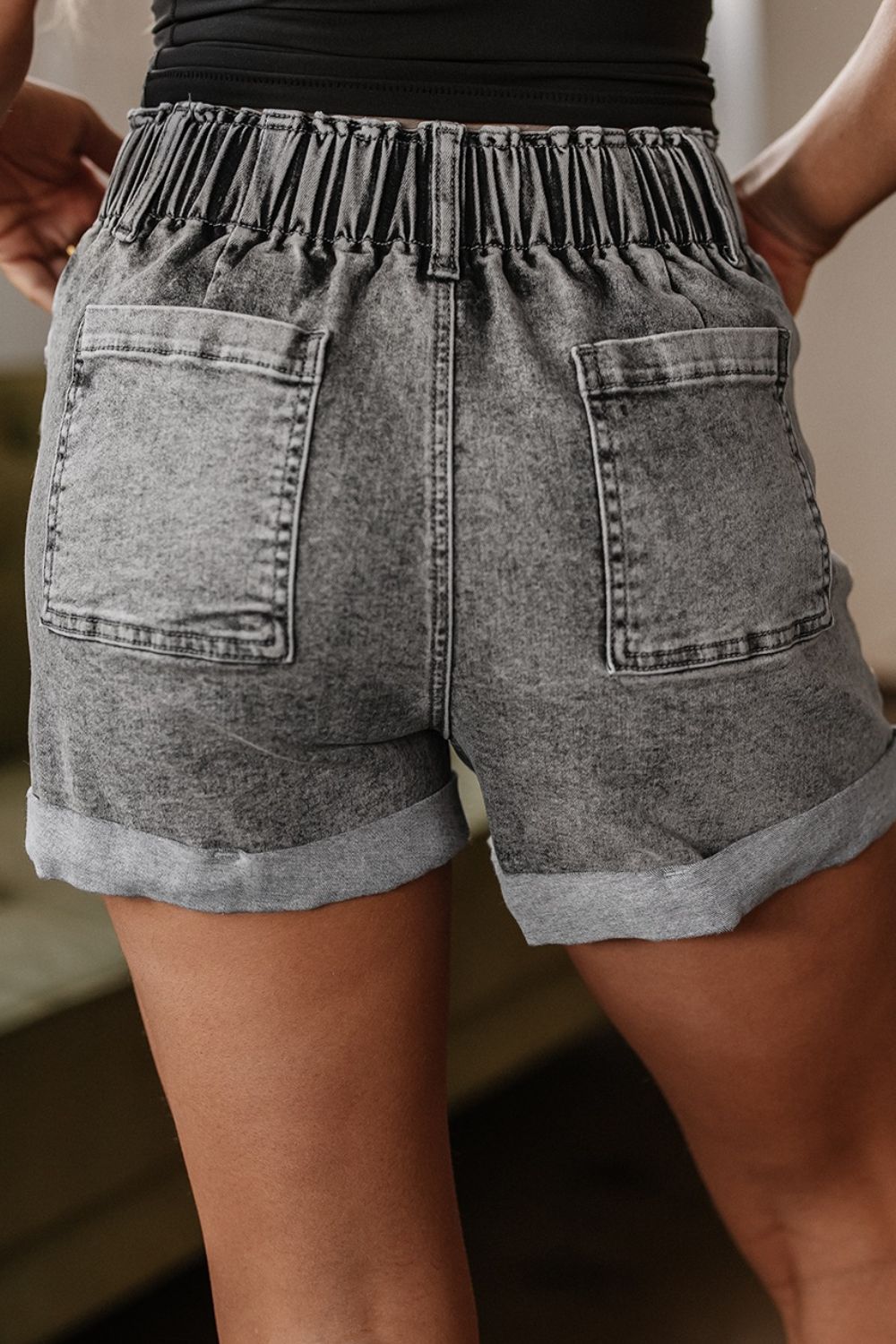 Zipped Cuffed Edge Denim Shorts