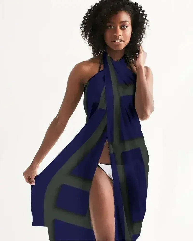 Sheer Sarong Swimsuit Cover Up Wrap / Geometric Dark Blue and Green