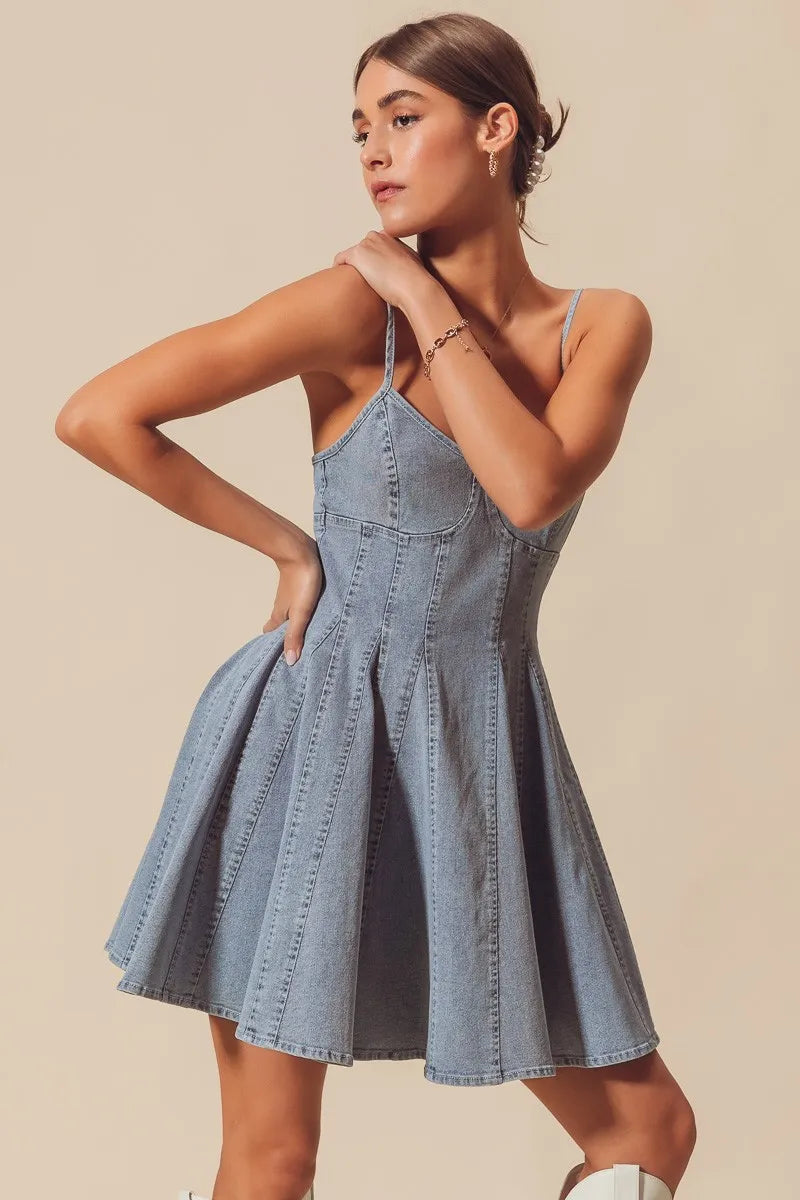 SO ME A Line Fit and Flare Denim Mini Dress