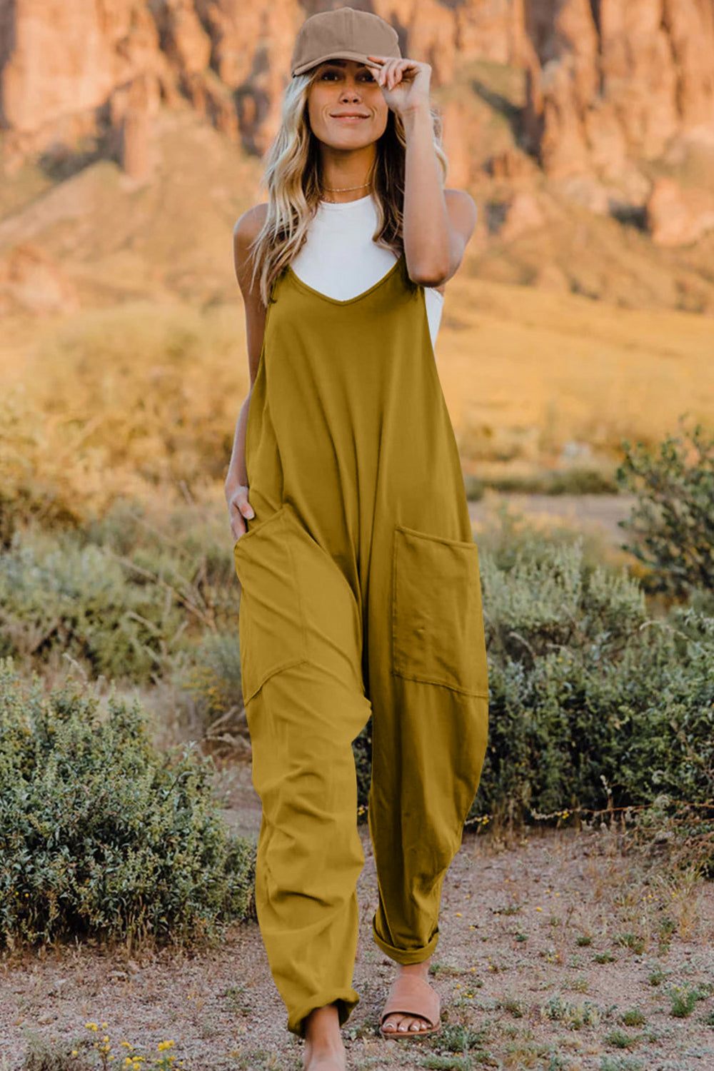 Sleeveless V-Neck Jumpsuit with Pockets
