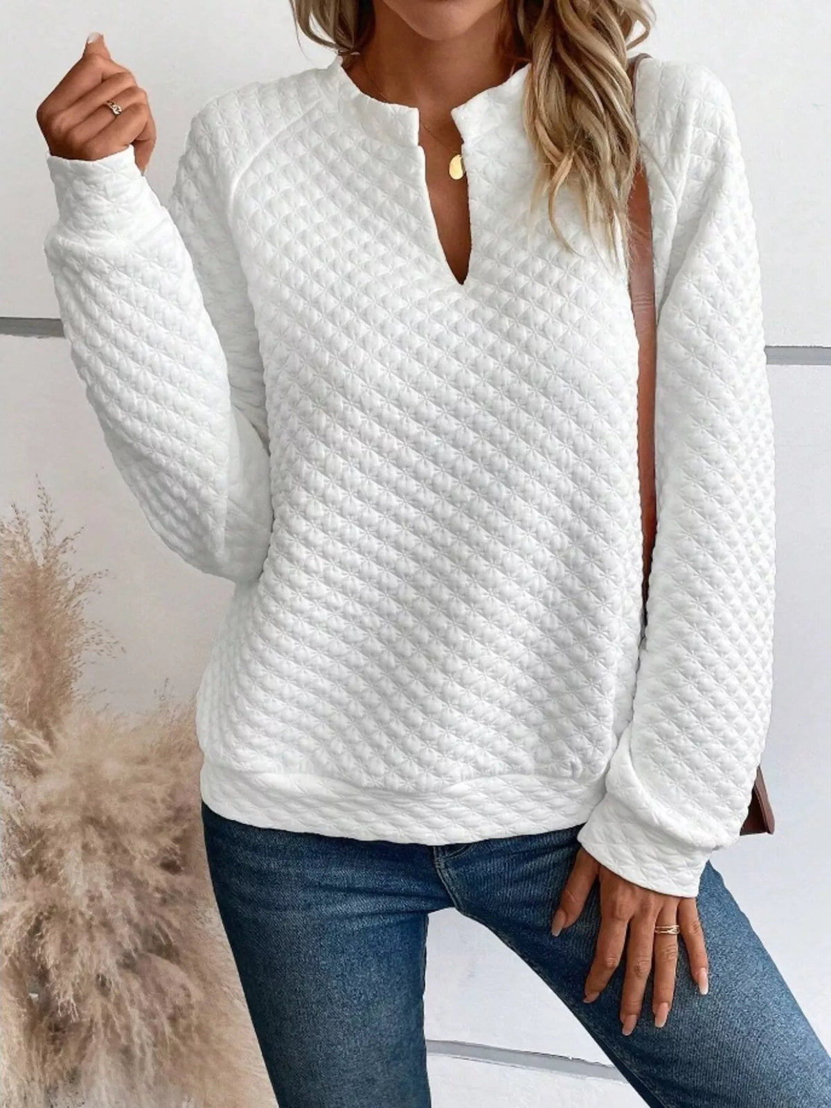 Notched Raglan Sleeve Sweatshirt