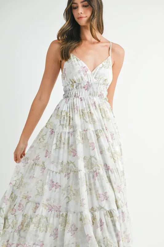 MABLE Floral Print Tiered Cami Maxi Dress