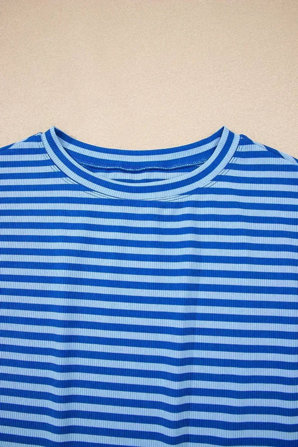 Black Stripe Ribbed Cap Sleeve Round Neck T Shirt